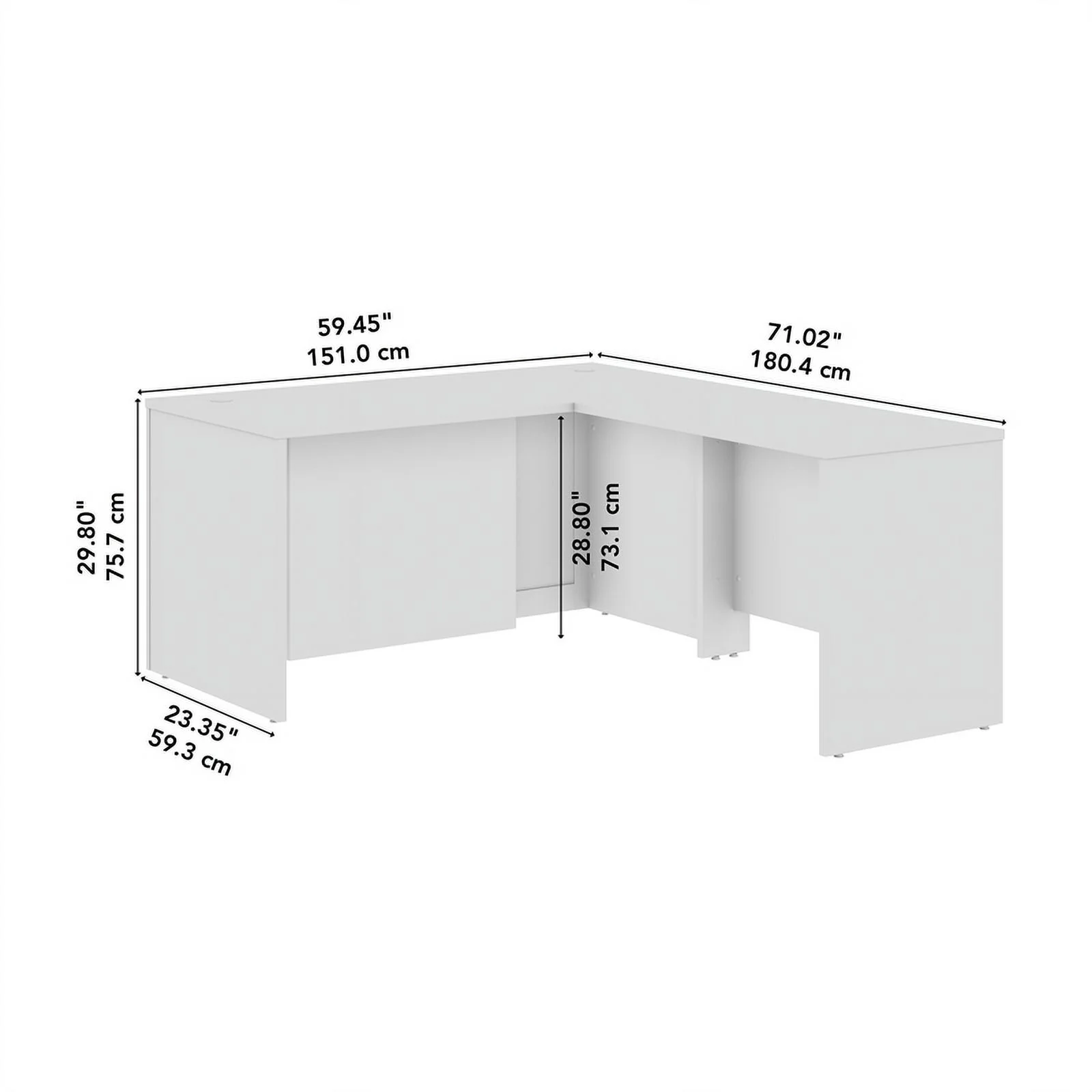 Bowery Hill 60W x 30D Executive L-Shaped Desk in White - Engineered Wood