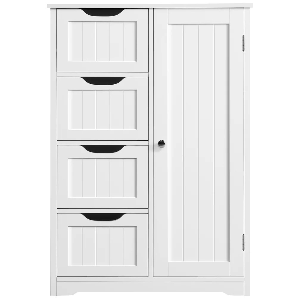 Topeakmart Wooden Bathroom Floor Cabinet with 4 Drawers for Entrance Area, Kitchen, Living Room, Ample Space, White