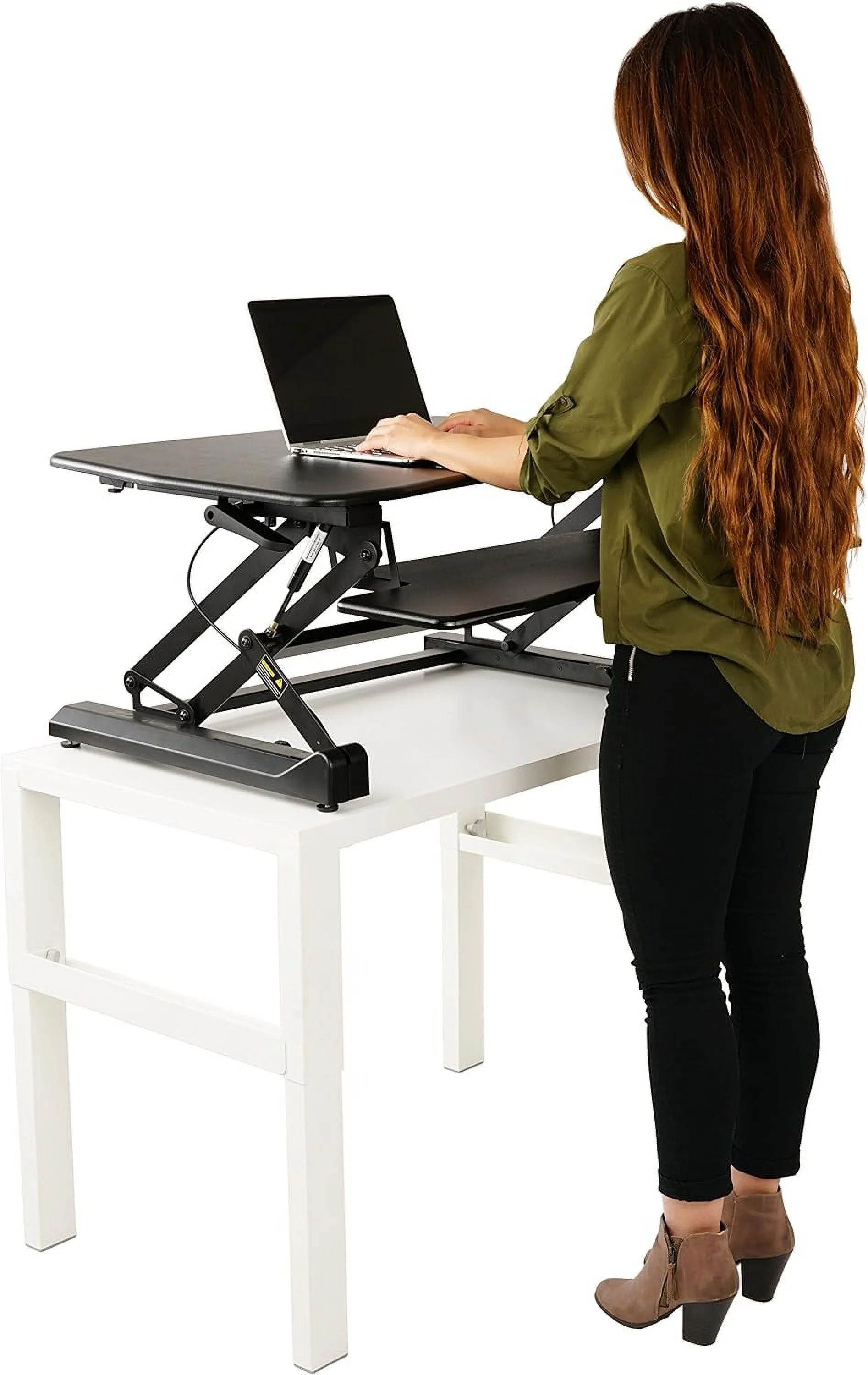 Standing Desk Converter 35 Inches - Height Adjustable Sit Stand Up Desk Riser Fits Dual Monitors, Laptop Stand, Desktop Computer Station For Home Office With Pneumatic Spring - Black