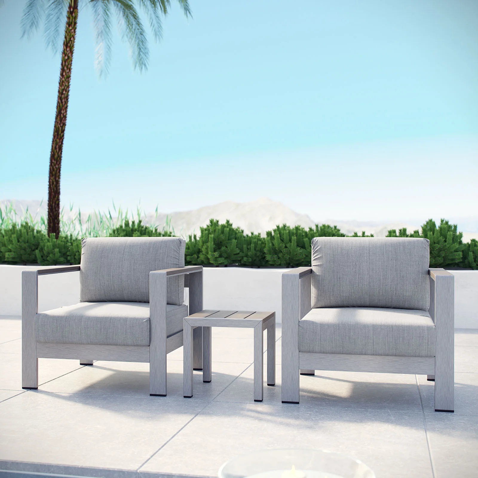 Modern Contemporary Urban Design Outdoor Patio Balcony Three PCS Sectional Sofa Set, Grey Gray, Aluminum