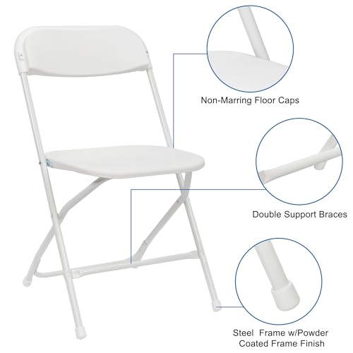 OLLODOT 10 Pack White Folding Chairs with 350-LBS Capacity, Lightweight Portable Indoor Outdoor Chairs, Stackable Commercial Seat with Steel Frame for Office, Party, Events, Wedding, Kitchen &Dinning