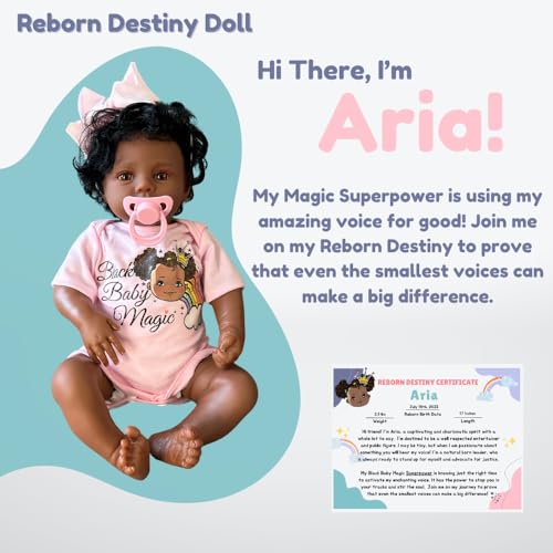 Black Baby Magic Reborn Destiny Doll w/Accessories, 6 Piece Gift Set, Soft Body, 17 Inch Newborn, Realistic, Curly Natural Hair, Black African American Girl (Zuri)