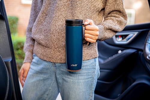 Ello Magnet 18oz Vacuum Insulated Stainless Steel Travel Mug with Side Handle and Leak-Proof Slider Lid and Built-in Coaster, Keeps Hot for 5 Hours, Perfect for Coffee or Tea, BPA-Free, Holiday Gift