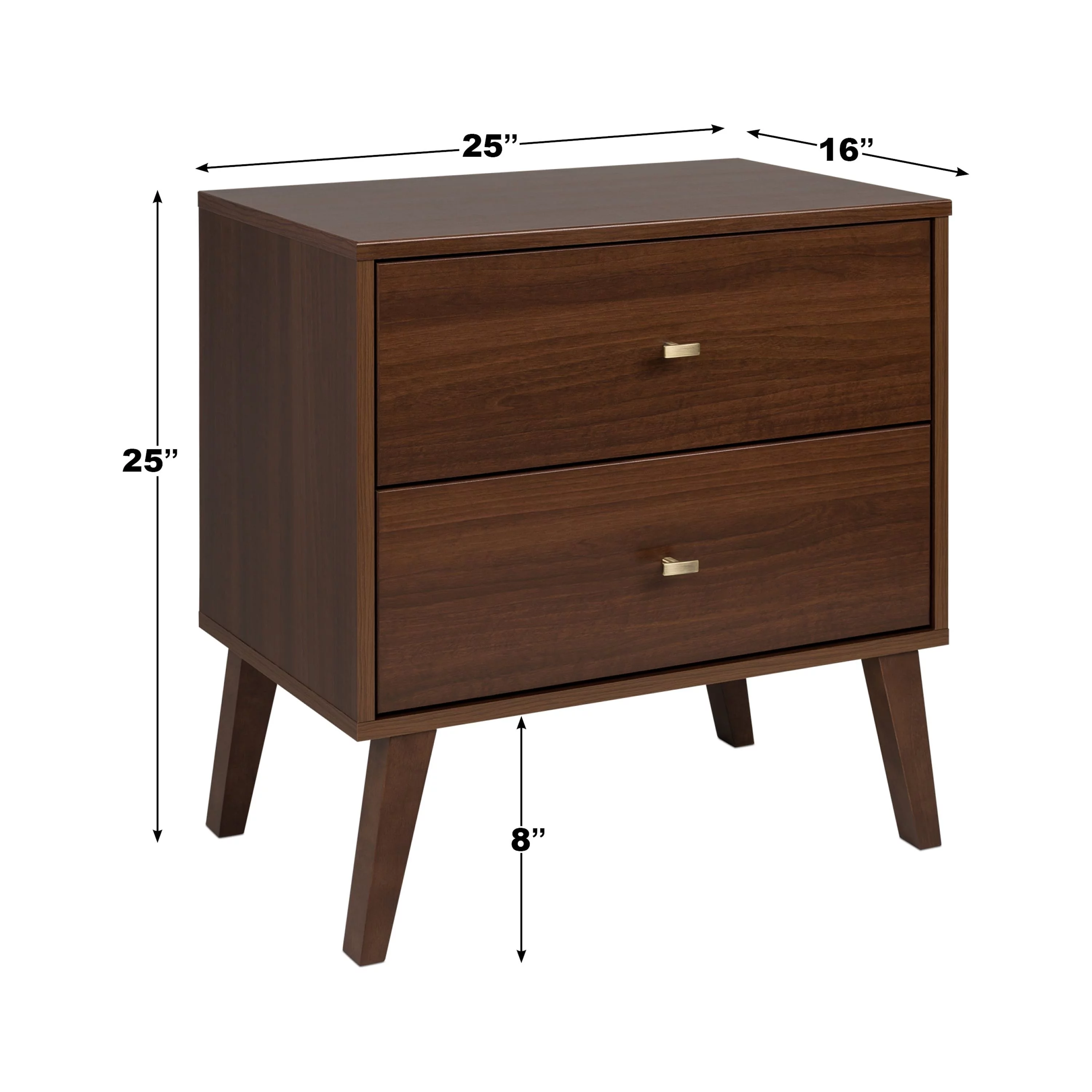 Prepac Milo Mid-Century Modern 2-Drawer Nightstand, 16