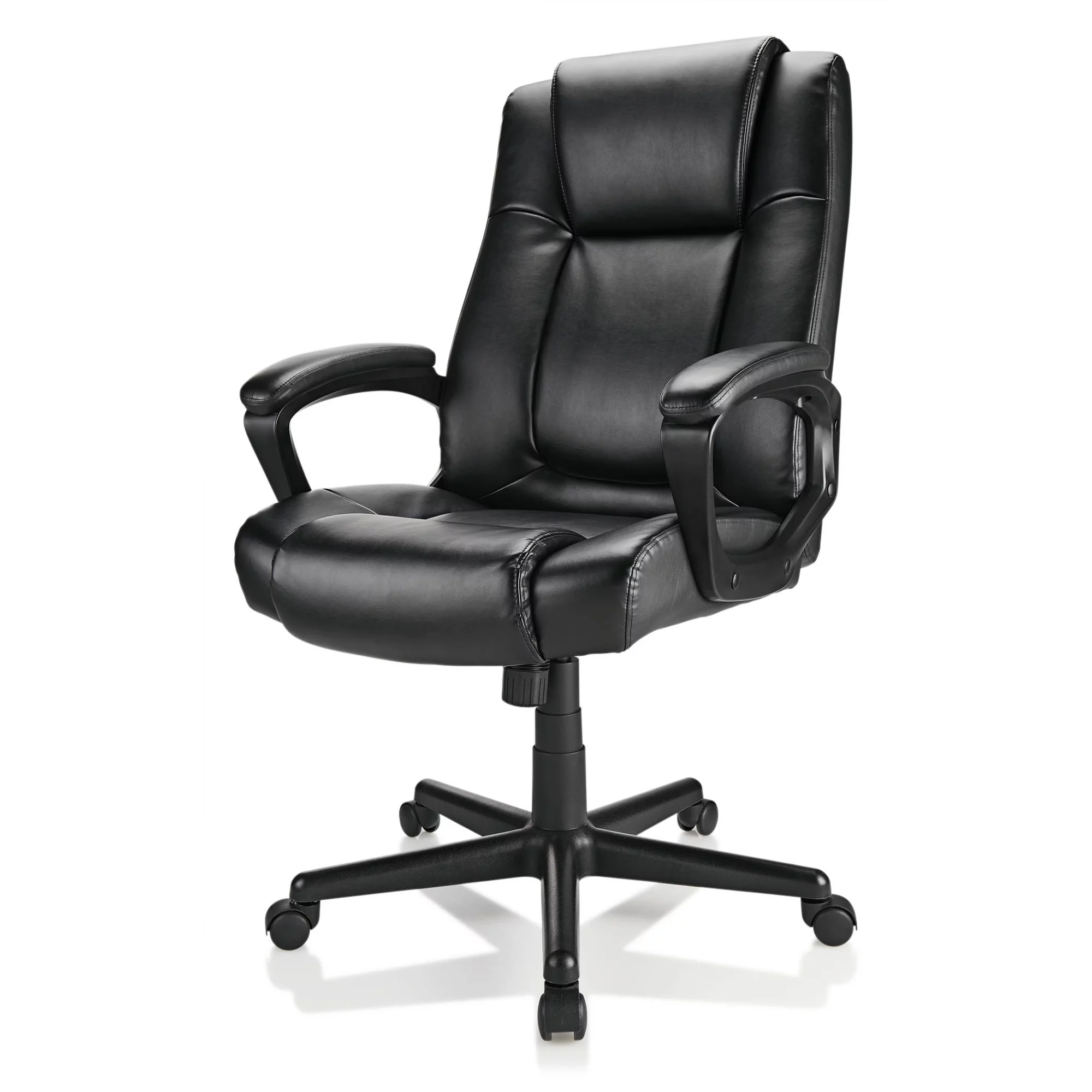 Realspace® Hurston Bonded Leather High-Back Executive Chair, Black, BIFMA Compliant