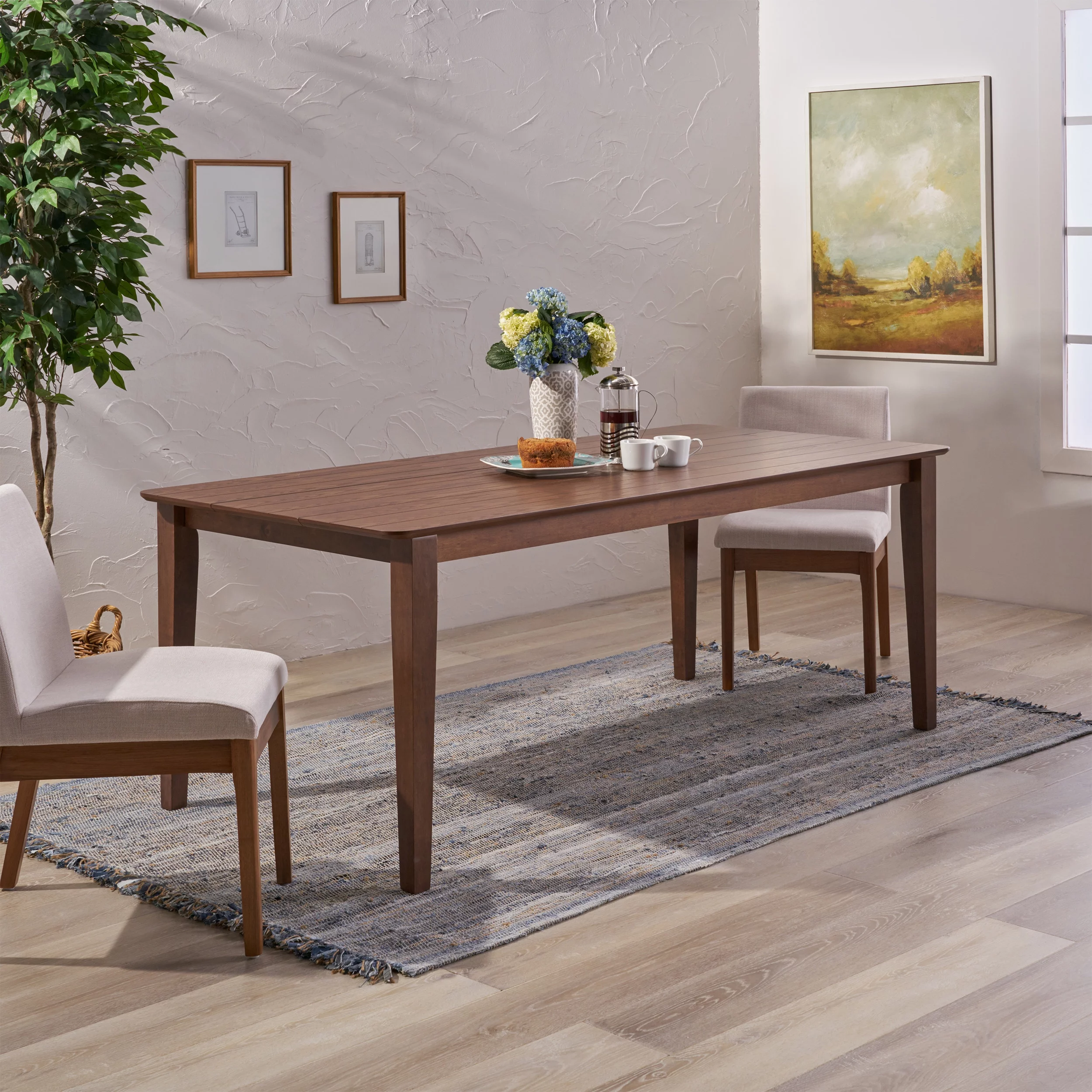 Noble House Lylah Rectangular 8 Seat Farmhouse Dining Table, Walnut Finish