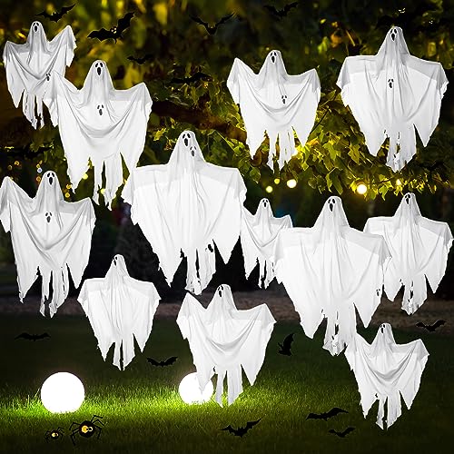Libima 12 Pcs Halloween Hanging Ghost Decoration 27.5 Inch Cute Flying Ghost Ornaments Hanging Spooky Props for Halloween Party Garden Decor