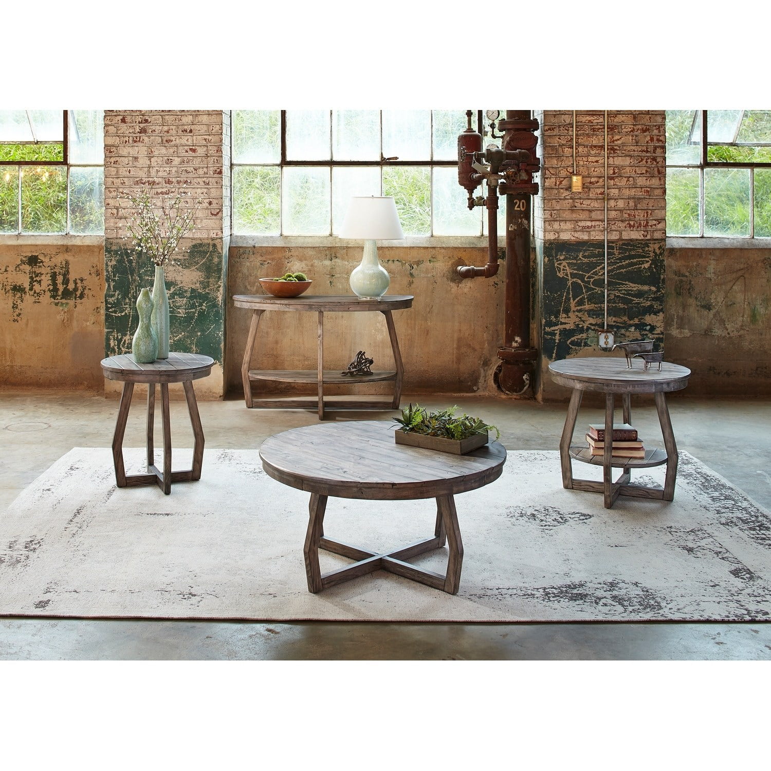 Redwood Grey Wash Round End Table