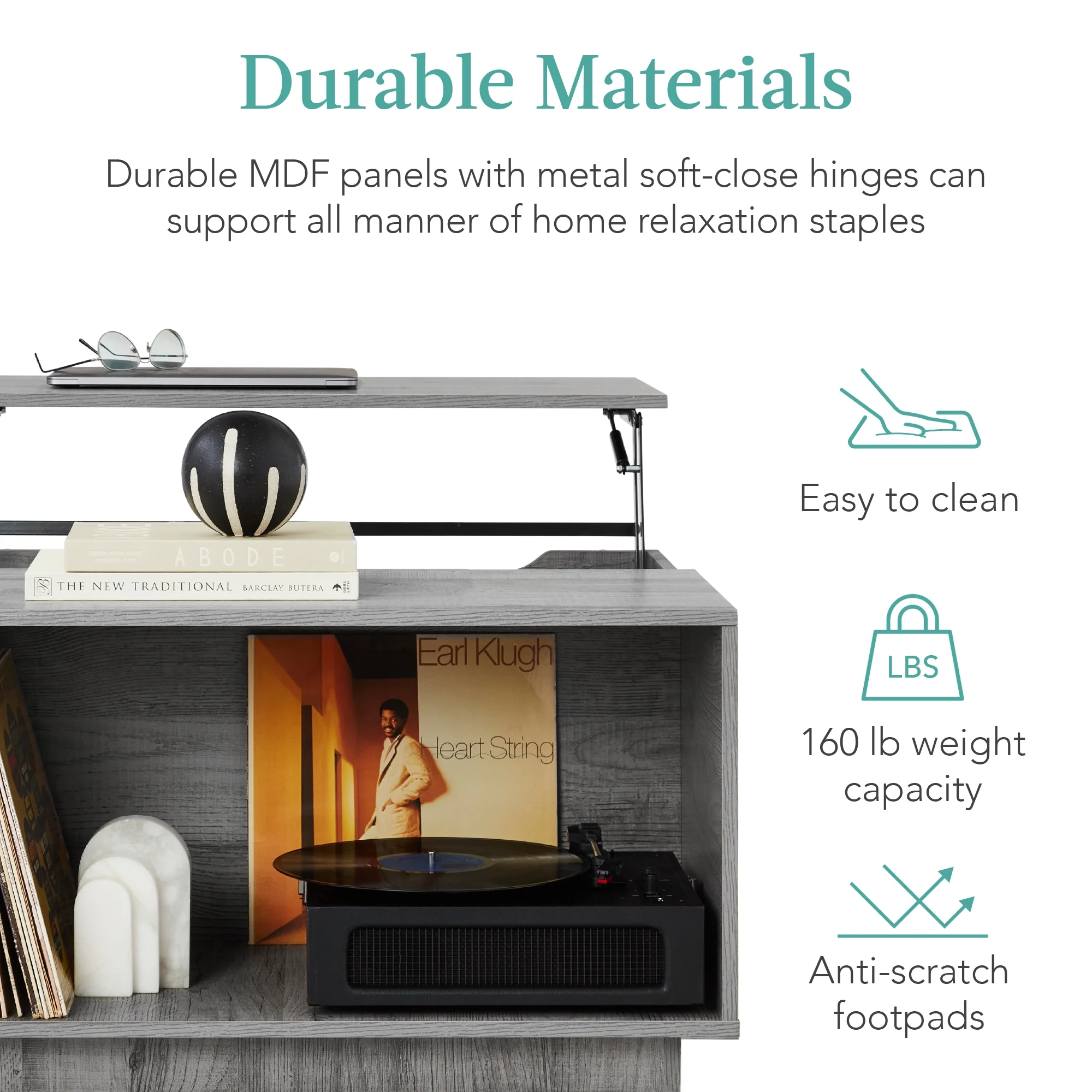 Best Choice Products Square Rustic Modern Lift Top Coffee Table w/ Cubby, Non-Scratch Pads - Gray