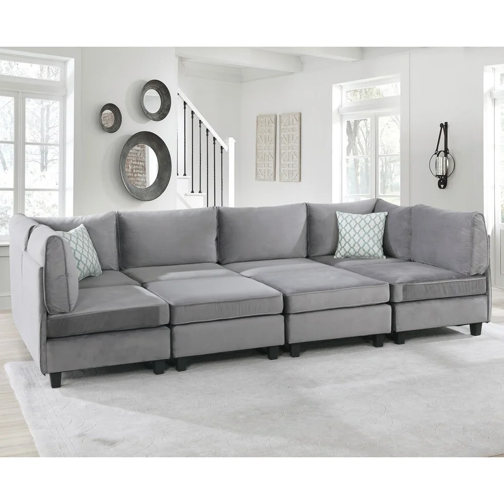 BESTCOSTY Gray Velvet 8Pc Modular Sectional Sofa