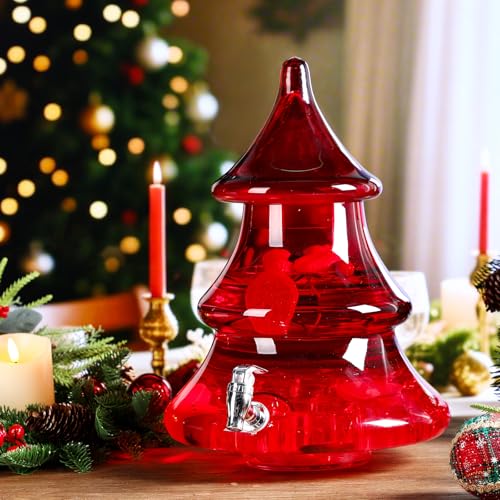 2.1 Gallons Glass Christmas Drink Dispenser Extra Large Christmas Tree Beverage Dispenser with Spigot for Summer Xmas Party, Home Bars, Water, Lemonade, Juice