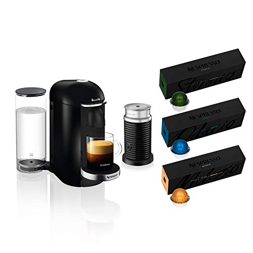 Nespresso Vertuo Plus Coffee and Espresso Maker by Breville, Ink Black with Aeroccino Milk Frother