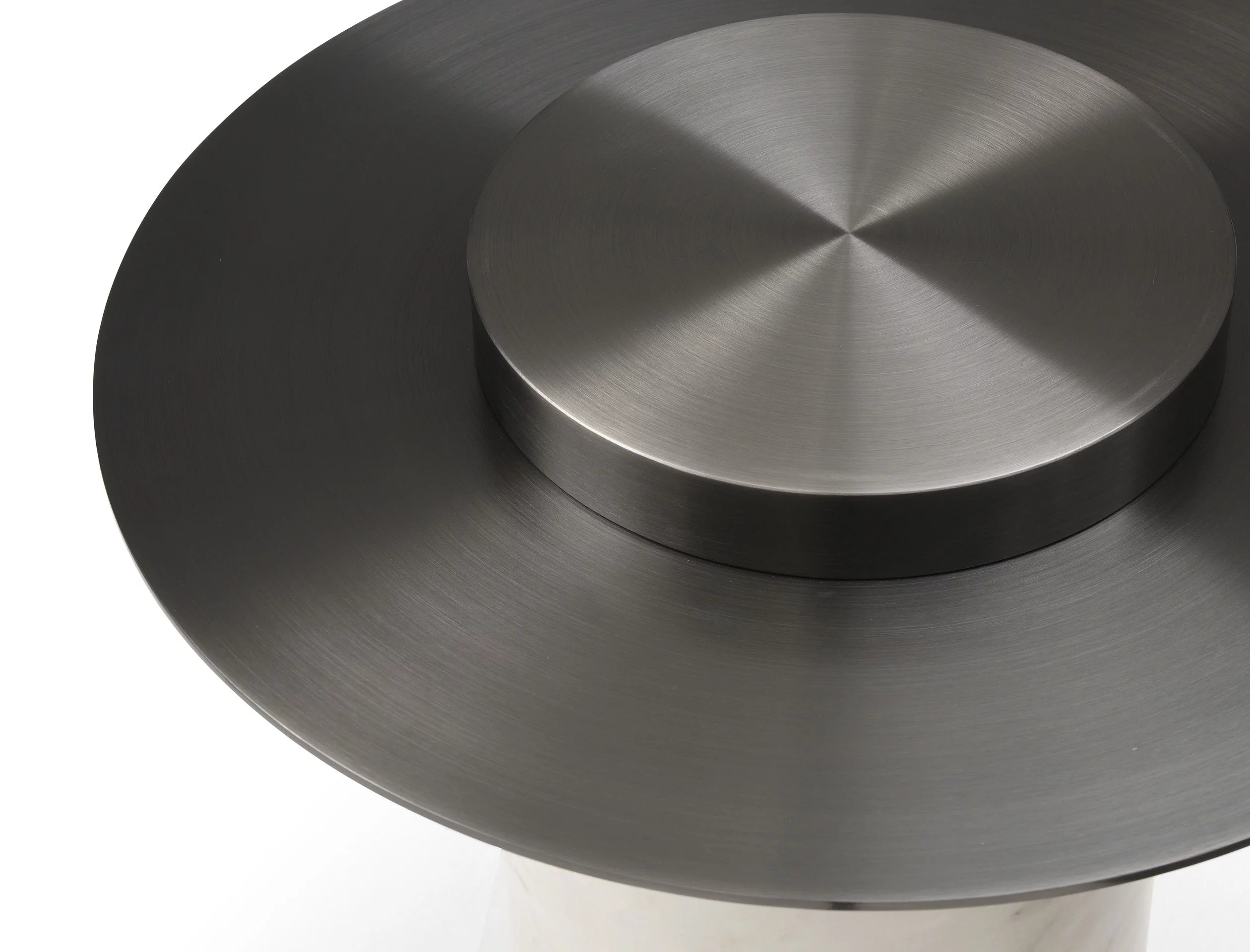 Aviana Side Table, Stainless-Steel Top, Wood With Marble Paper Base