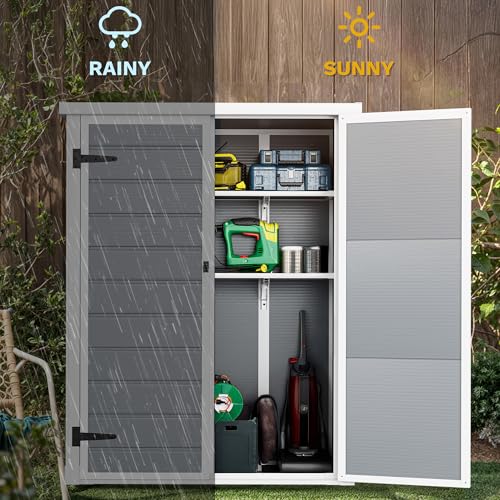 DWVO 5x3ft Resin Outdoor Storage Shed with Floor, Waterproof Lockable Storage Shed with Window, Plastic Outside Tool Storage for Garden, Backyard, Patio, Lawn, Gray