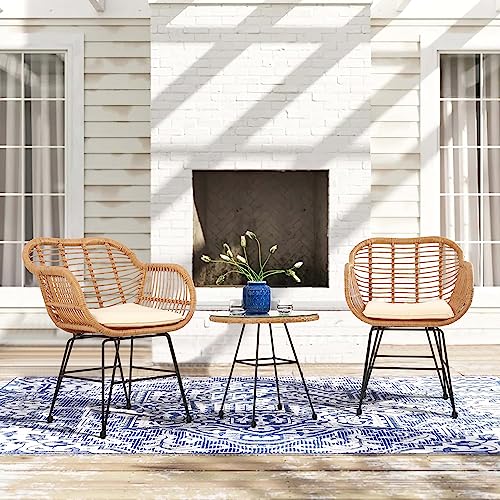 3 Piece Patio Set,Outdoor Bistro Set,Balcony Furniture,Wicker Patio Chairs,Front Porch Furniture,Outdoor Chairs Set of 2