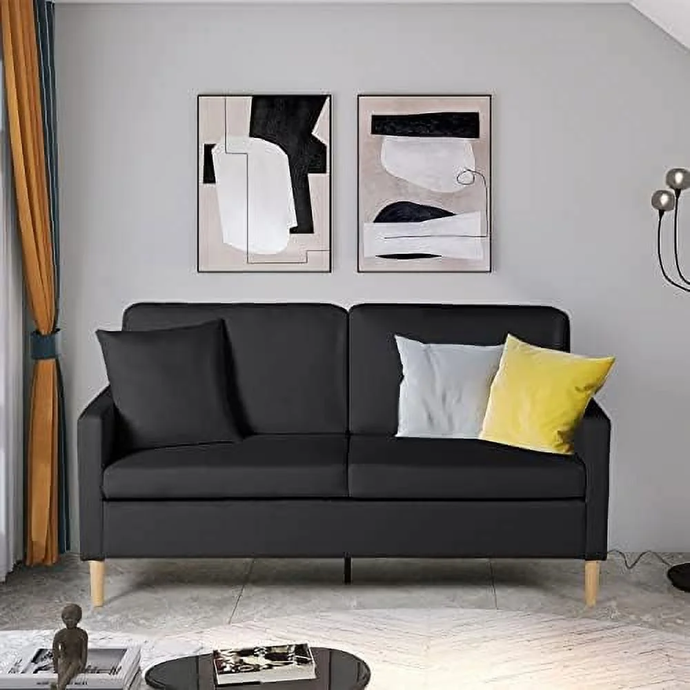 xrboomlife 57'' Modern Loveseat Sofa Mid-Century Faux Leather 2-Seat Sofa Couch Upholstered Love Seats with Pillows for Living Room  Bedroom  Office  Small Space (White 02)