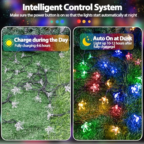 OZS 2PK 32LED 55FT Mushroom Solar Garden Lights Outdoor, Solar String Lights Waterproof with 8 Lighting Modes, Solar Garden Decor for Outside, Pathway Light for Yard Decoration (Warm White)