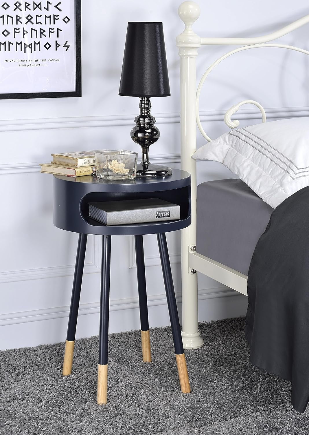 Sonria Wood Round End Table With Open Compartment In Black  Natural