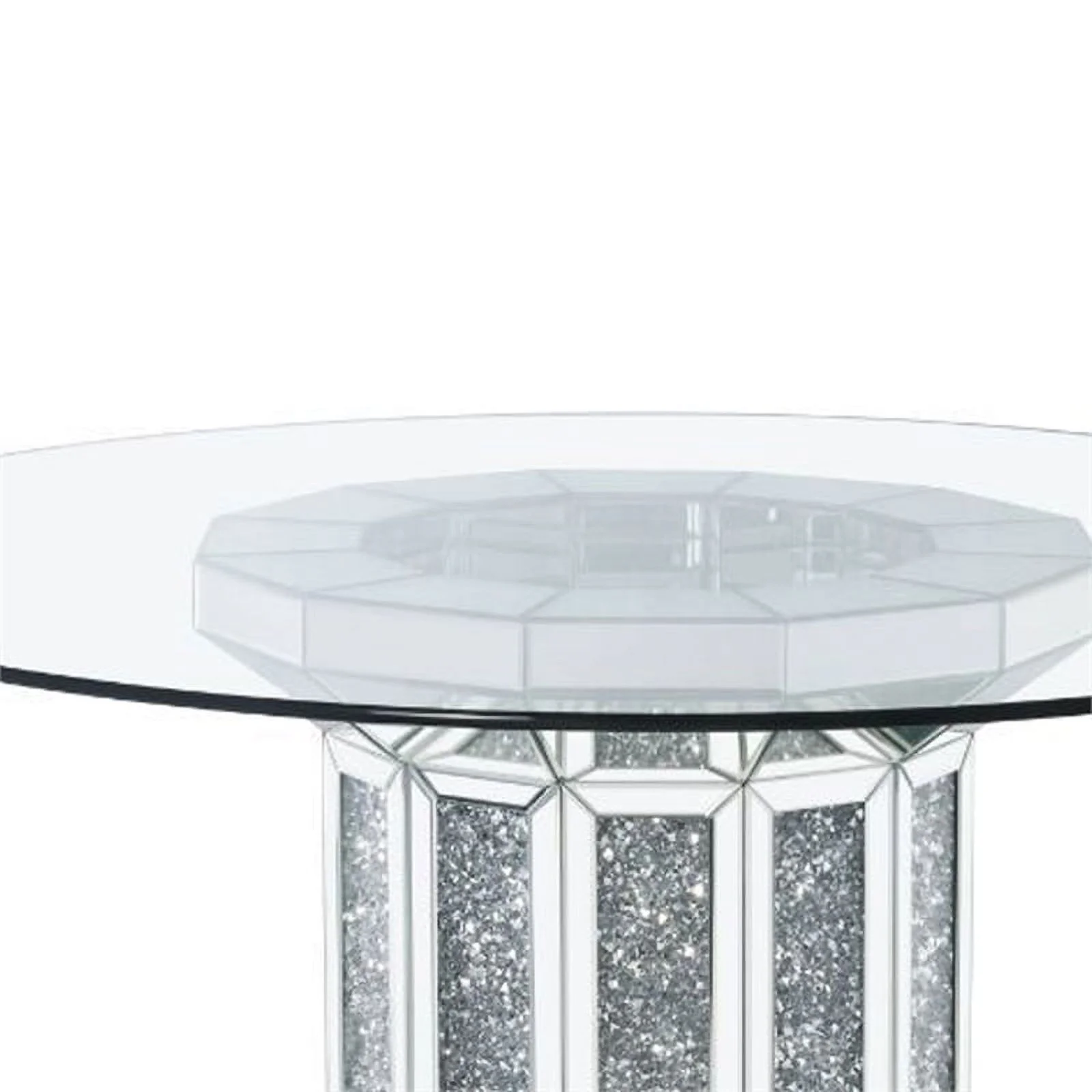 Benjara BM230702 Round Glass Top Dining Table with Cross Oval Base, Silver