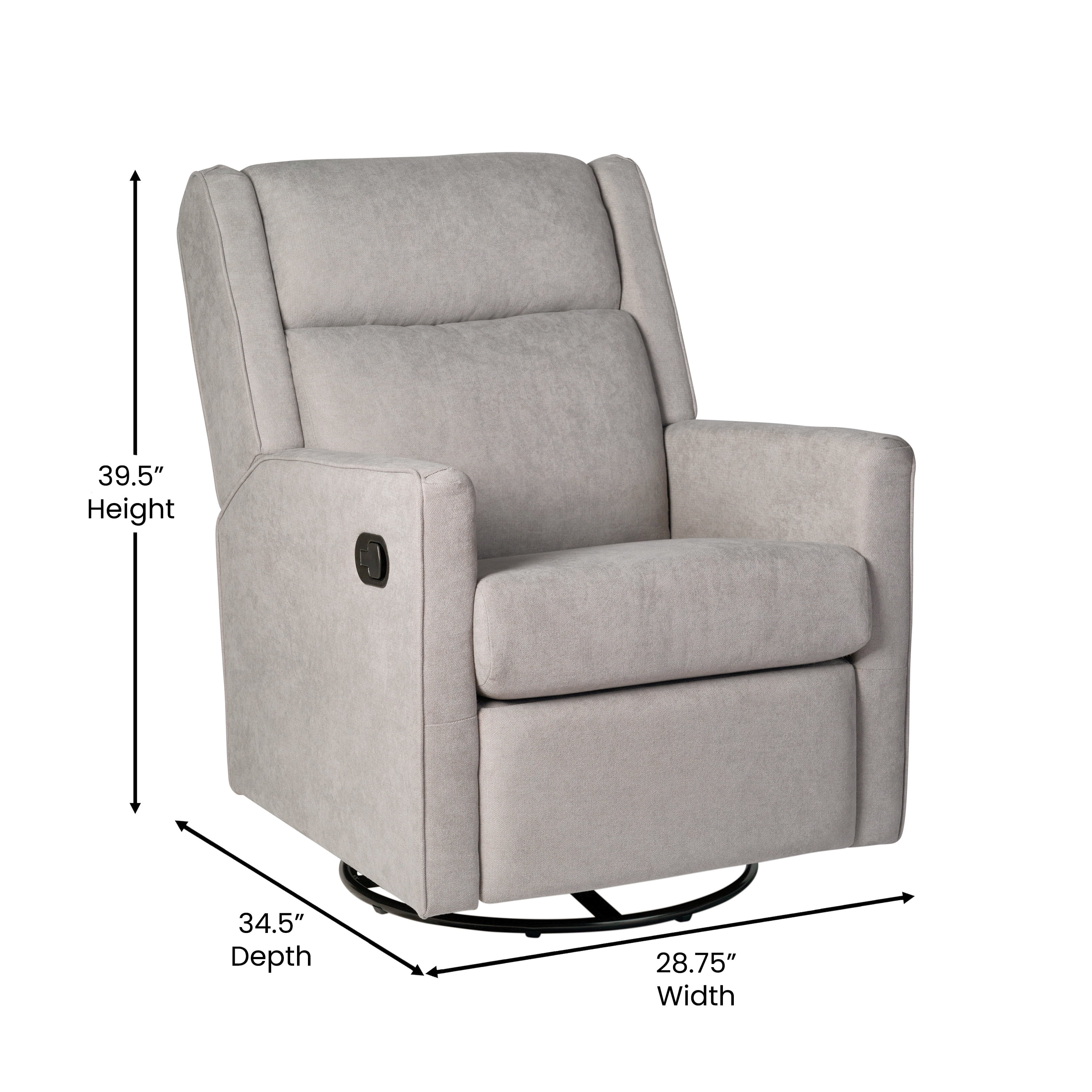Merrick Lane 3-in-1 Traditional Manual Recliner Rocker Swivel Glider Chair in Light Gray