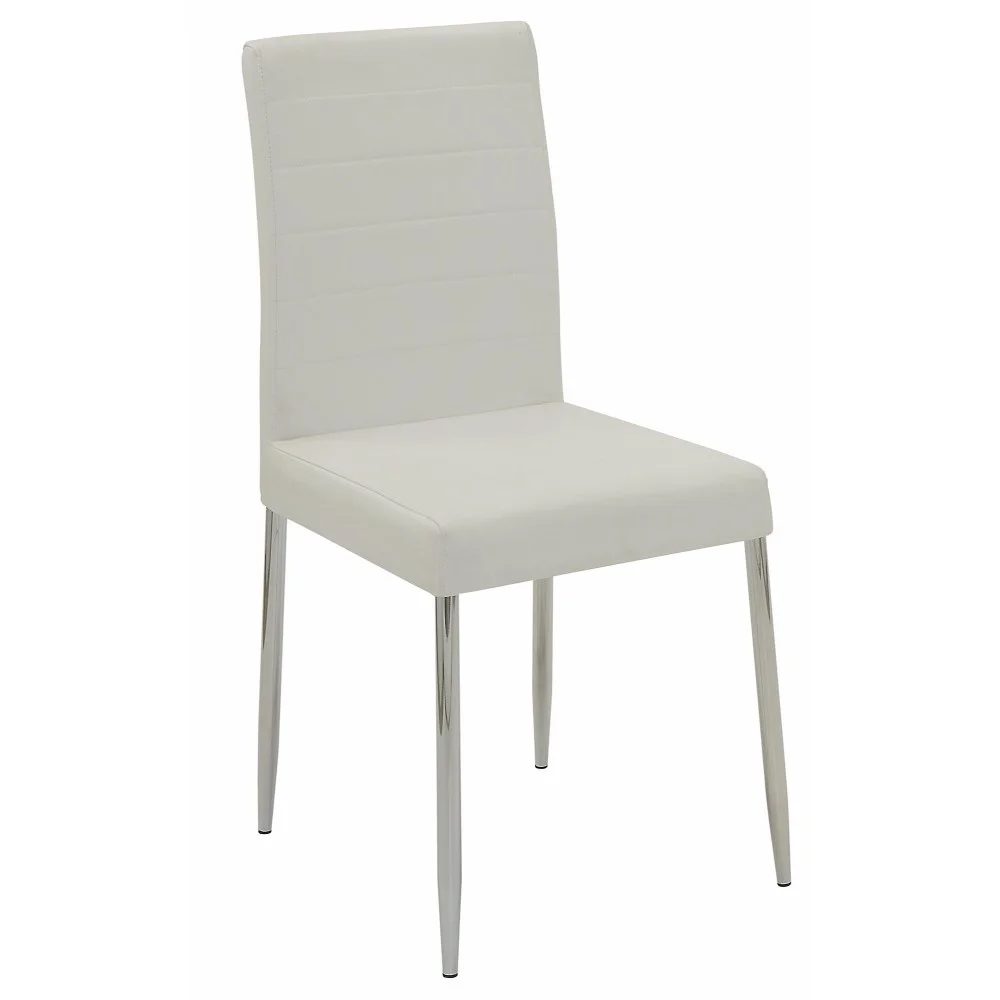 Dining Chairs with Vinyl Seat Cushion, White and Chrome (Set of 4)