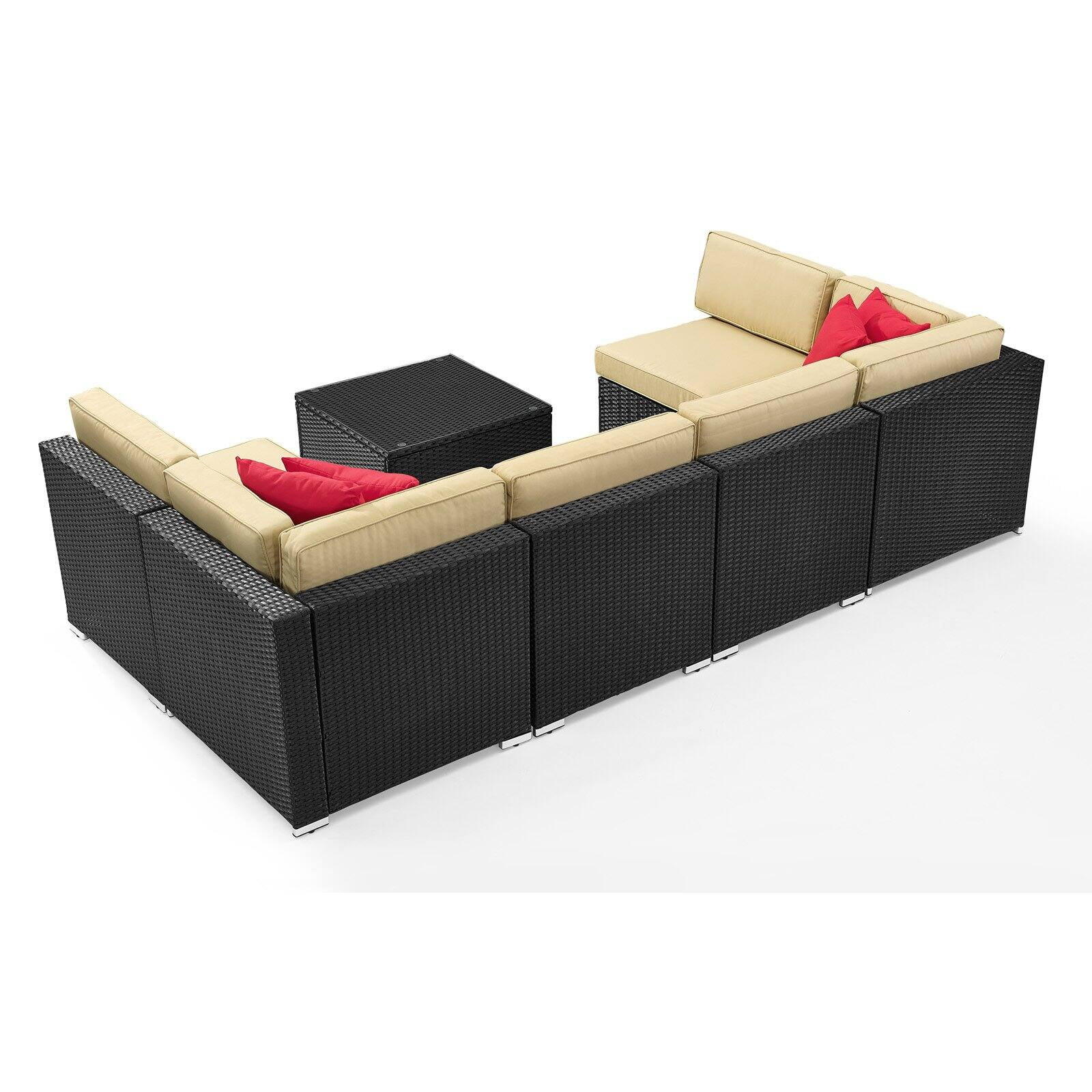 Crosley Sea Island 7 Piece Patio Sectional Set in Brown and Sand