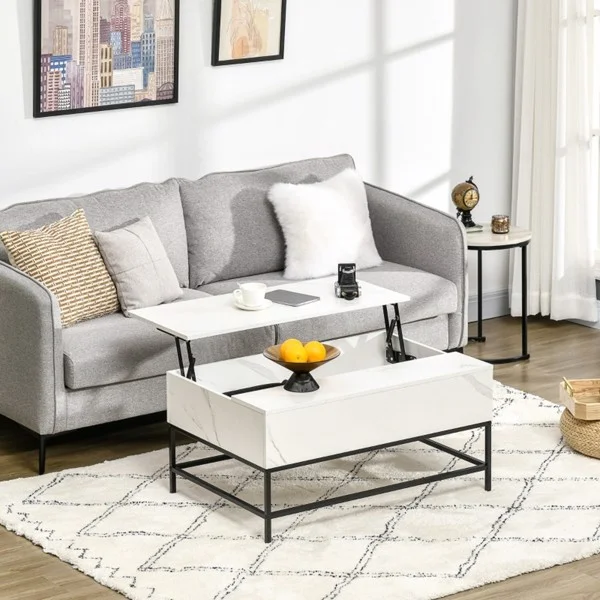 Lift Top Coffee Table Modern Furniture Hidden Storage Compartment and Lift Tabletop White