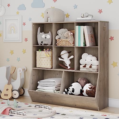 HOOBRO Kids Bookshelf, Toy Storage Cabinet, Kids Toy Organizer, 8 Cubicles, Bookcase Footboard, Bookshelf for Kids, for Playroom, Bedroom, Nursery, School, Rustic Brown FG35CW01G1