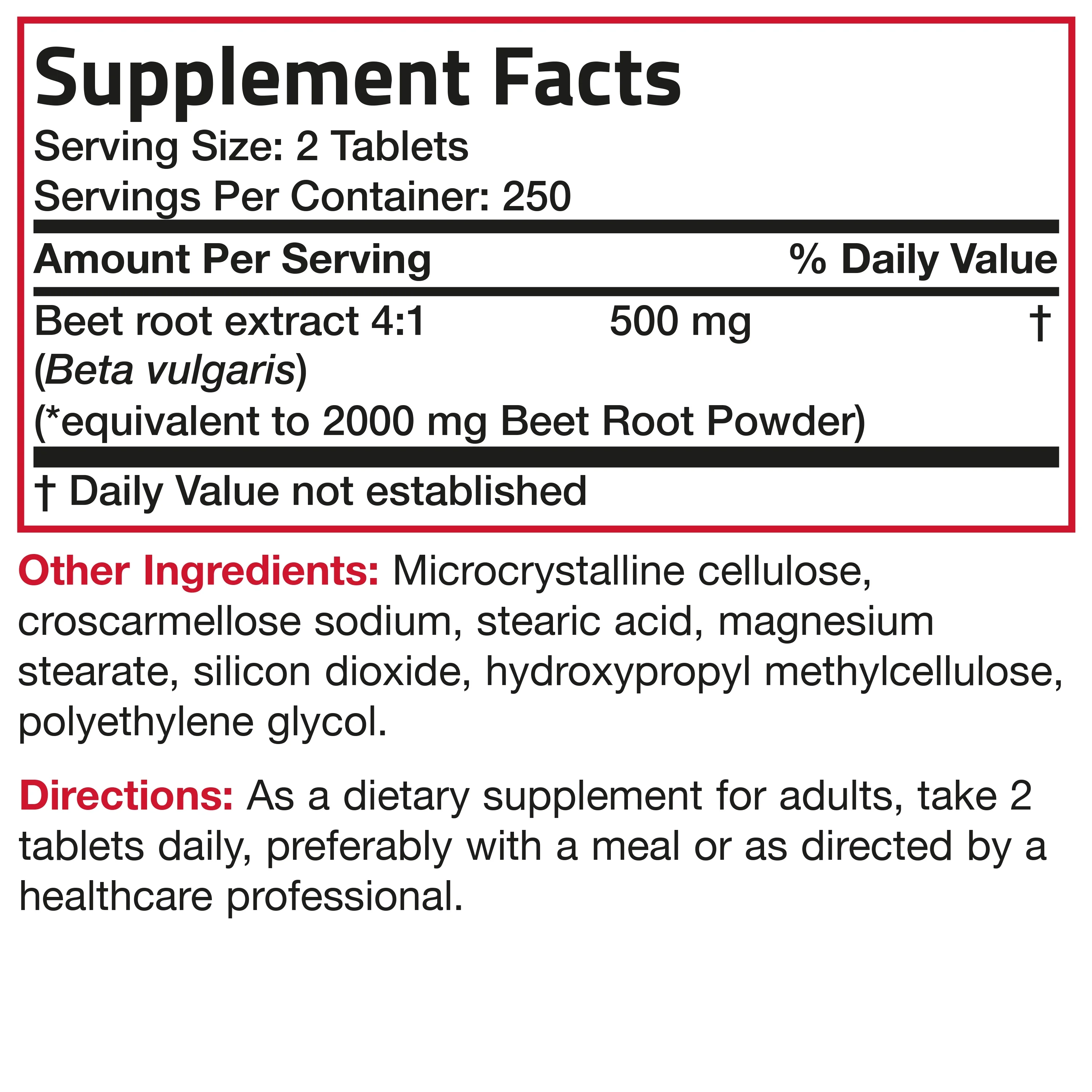 Bronson Beet Root 2000mg Extra Strength 2000mg Per Serving Non-GMO, 500 Vegetarian Tablets