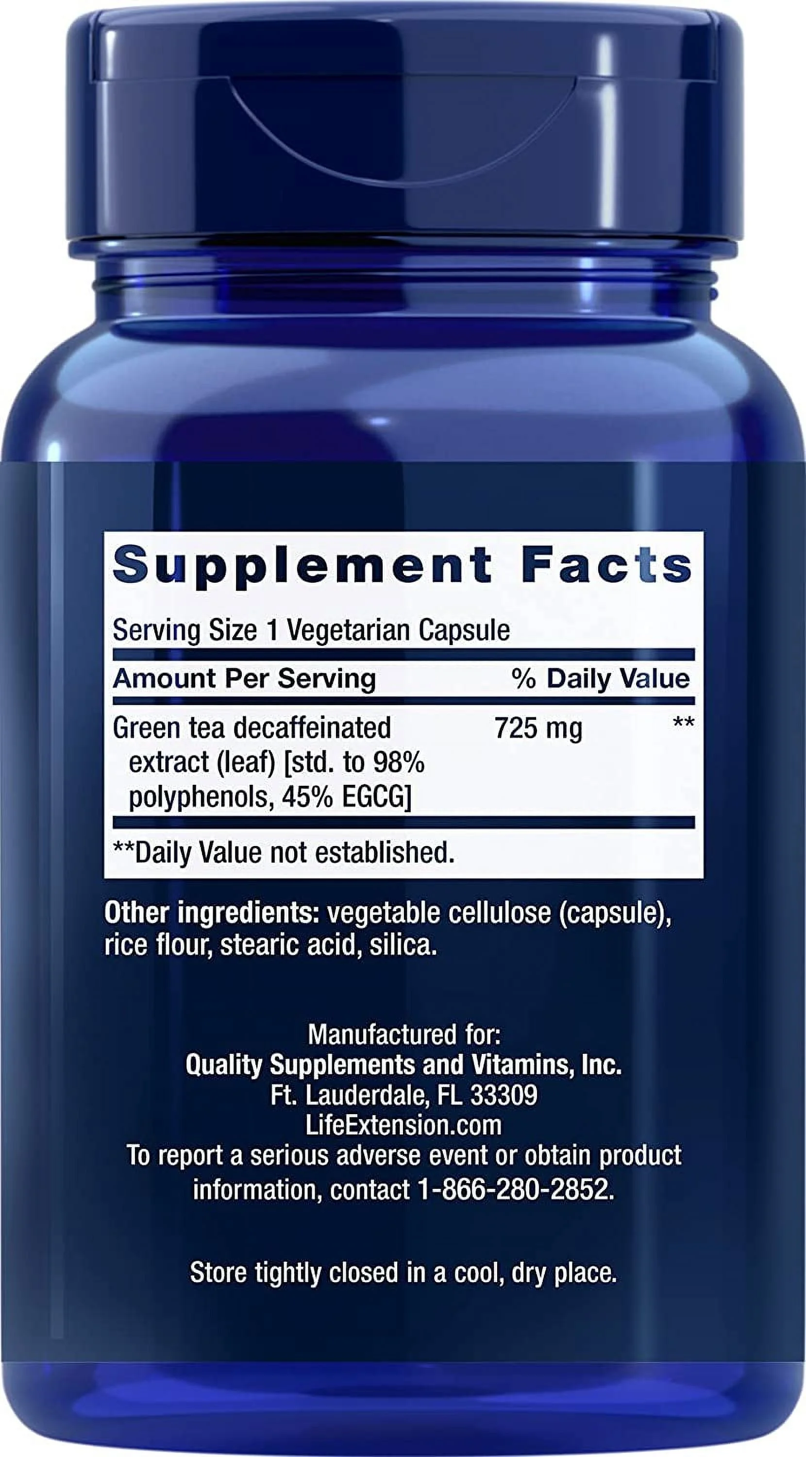 Life Extension Decaffeinated Mega Green Tea Extract – Polyphenol-Rich, Cell Health, Heart Health, Brain Health, Antioxidant Protection – Non-GMO, Gluten-Free, Vegetarian – 100 Capsules