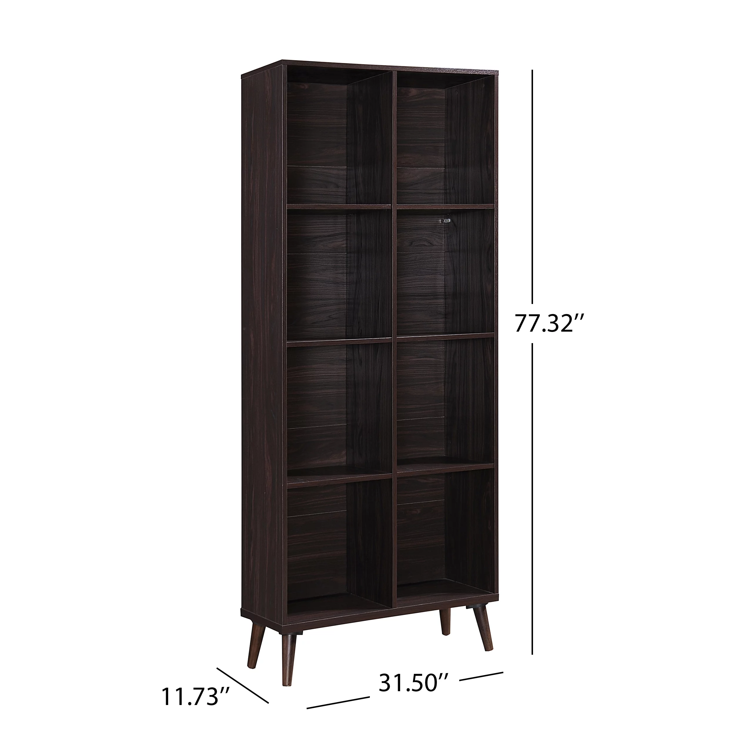 Noble House Leon Mid Century Finish Faux Wood Bookcase,Walnut