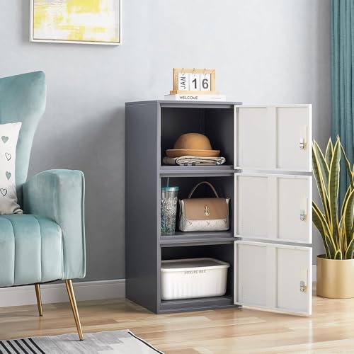 Student Locker Organizer, Multi-Door Steel Locker, Small Locking Cabinet Storage Organizer, Office File Cabinet, Home Locker, Gym Locker, Metal Storage Locker - Gray and White (9 Door, White)