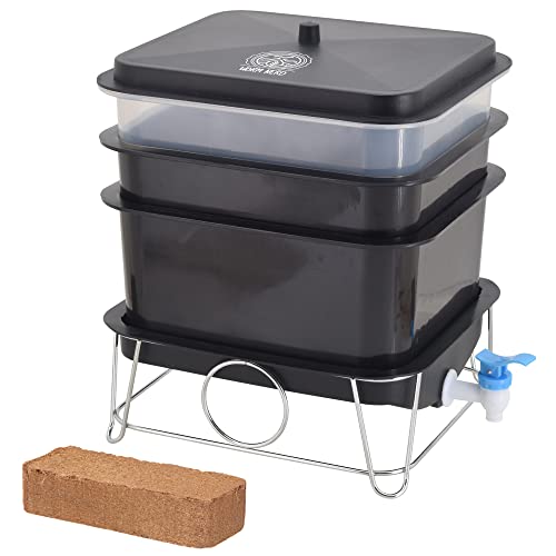 WN54 4-Tray Worm Composting Bin Kit with Coco Coir Brick for Recycling Food Waste, Worm Castings, Worm Tea, Vermiculture and Vermicomposting