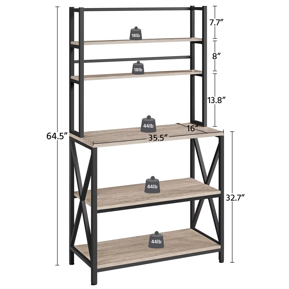 SmileMart 5-Tier Industrial Wood Baker’s Rack Storage Shelf for Kitchen, Gray