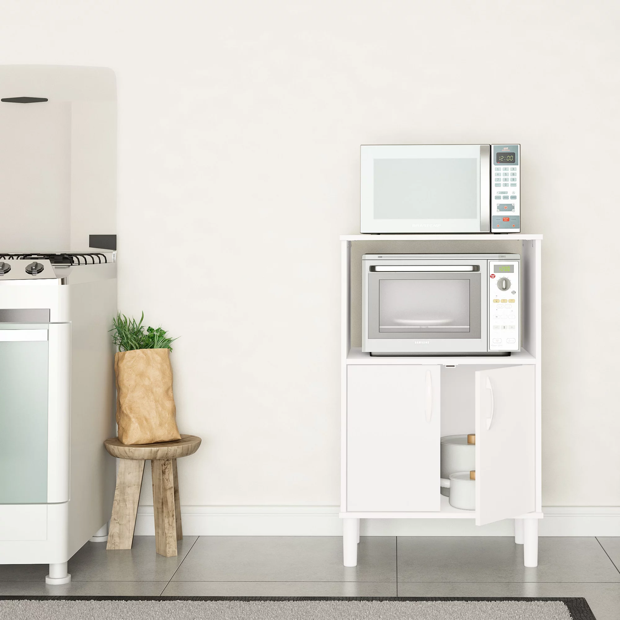 Boahaus Nantes Kitchen Pantry, 4 Legs, 2 Doors and 2 Shelves, Modern, Manufactured Wood, White