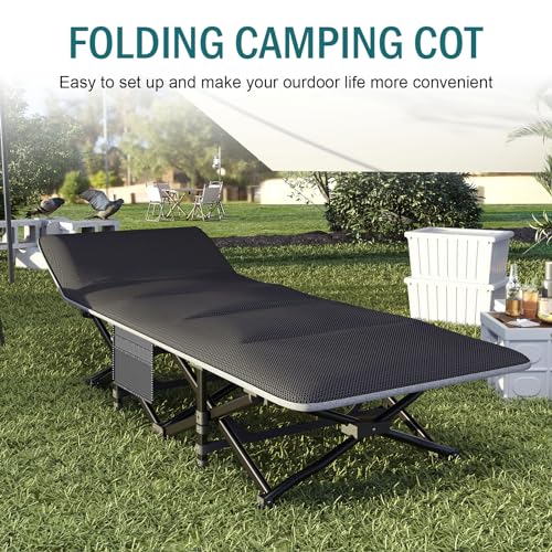 Camping Cot for Adults, Folding Bed with Comfortable Cushion, Tent Portable Sleeping Bed with Carry Bag for Camp Office Use Outdoor Cot Bed for Traveling Supports 450 lbs