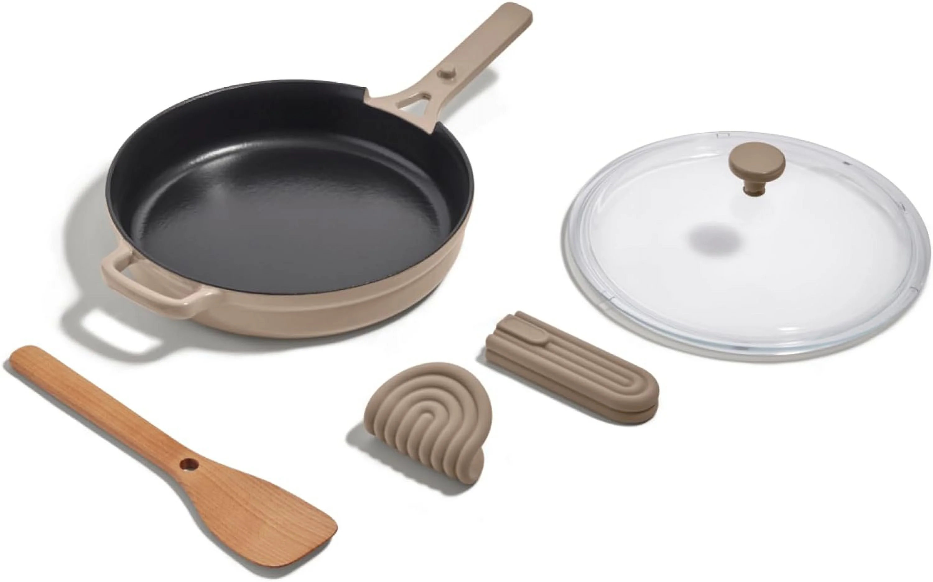 Cas Iron Always Pan | Premium Enameled, oxin- Surface | 10-Inch 8-In-1 Mulifuncional Cookware Sysem | Lid, Handle Covers | Heavy Duy Skille | Oven & High Hea Safe | Seam