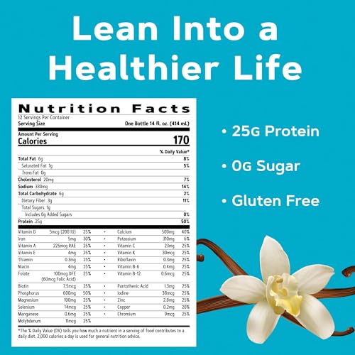 GNC Lean Shake 25 Protein Shake, Clinically Proven Weight Management, Meal Replacement, 25g Protein with Zero Added Sugar, Ready To Drink, Vanilla Bean, Pack of 12