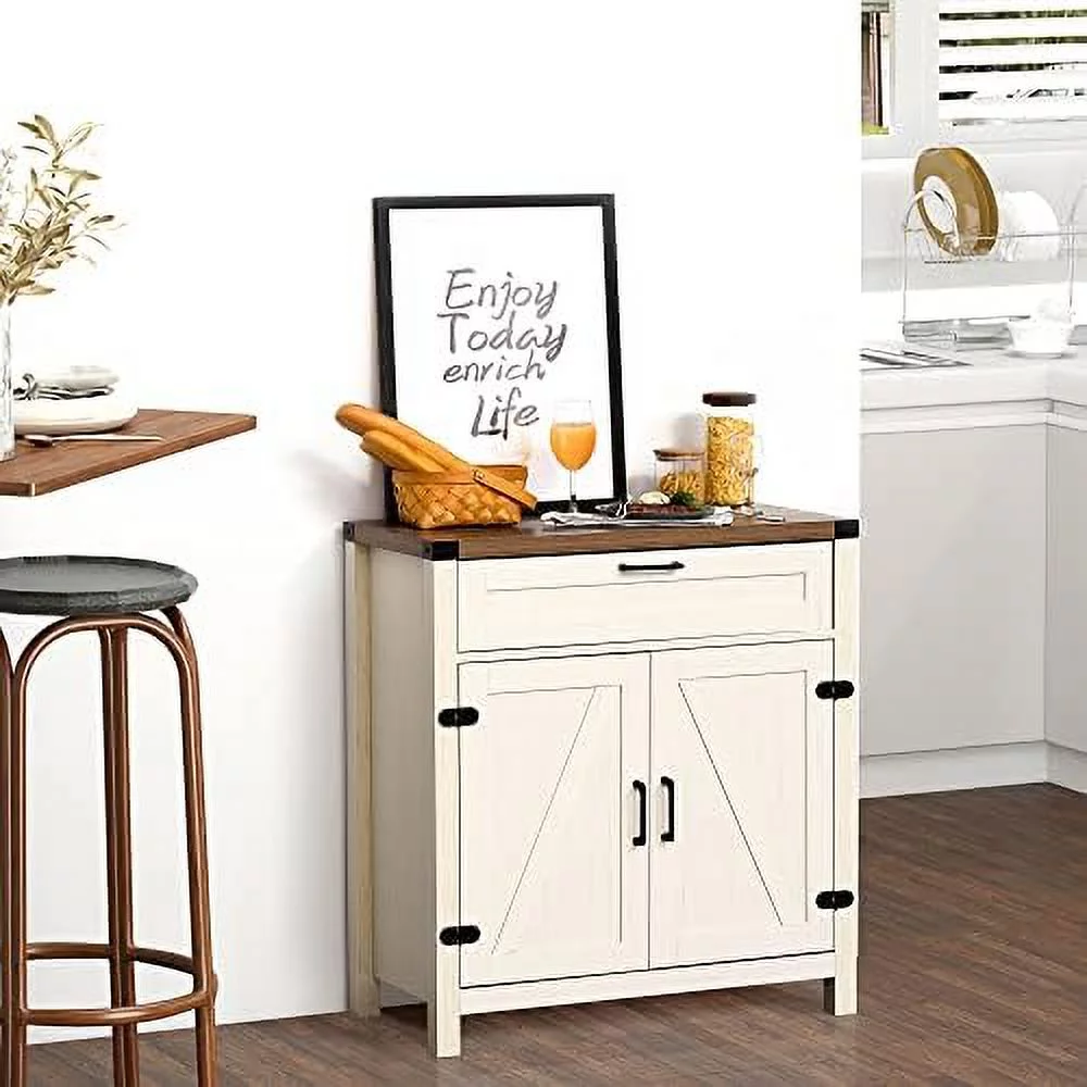 HJZBNONE Farmhouse Sideboard Buffet Cabinet  Wooden Accent Cabinet  Kitchen Cabinet with Drawer and Adjustable   Oak