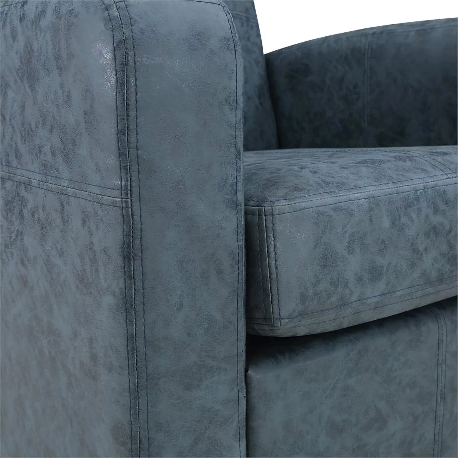 Venus Club Chair in Navy Blue Faux Leather and Medium Espresso Legs