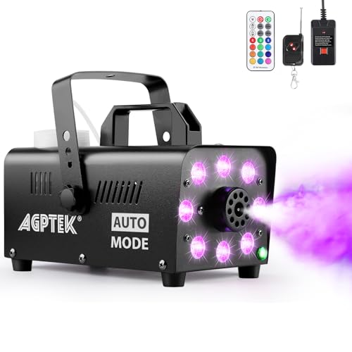 AGPTEK Fog Machine, Smoke Machine with 13 Colorful LED Lights Effect, Auto Mode 2000CFM Fog with 1 Wired Receiver and 2 Wireless Remote Controls, Perfect for Wedding, Halloween, Party and Stage Effect