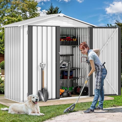 DWVO 6x4ft Storage Shed for Outdoors, Metal Sturdy Weatherproof Tool Locker with Secure Door and Ventilation for Equipment, Mowers, Bikes, Outdoor Spaces, Dark Gray
