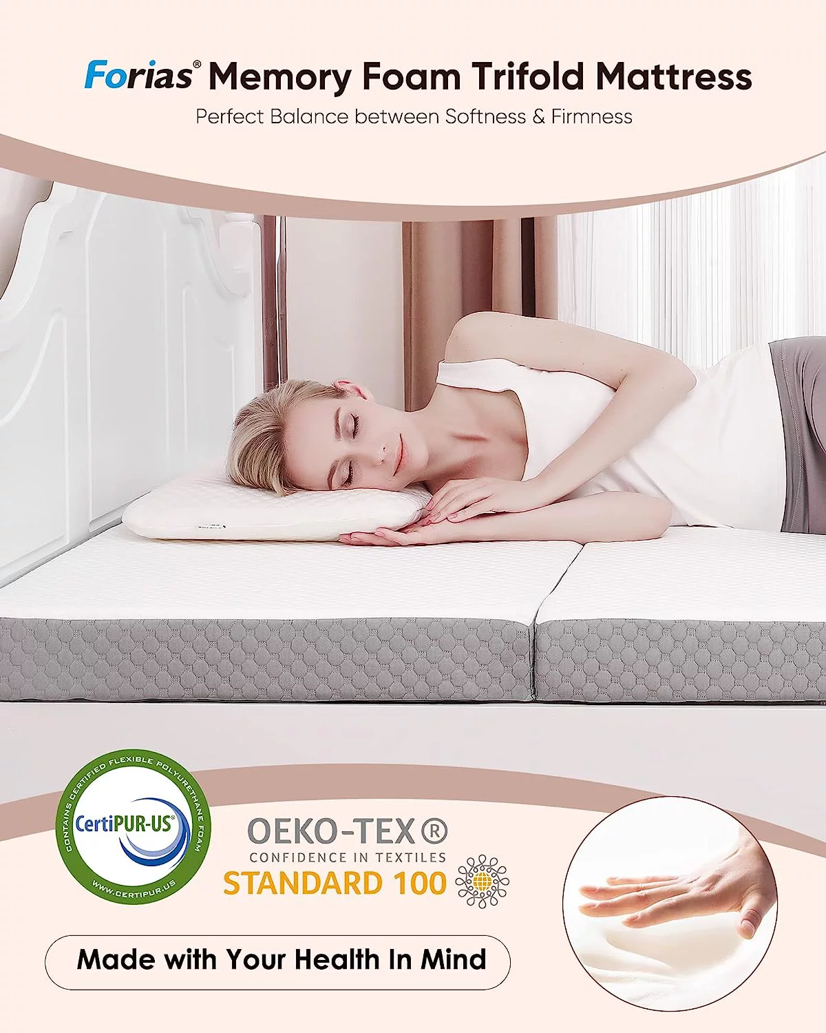 YGDU Folding Mattress Twin Size with Storage Bag, 4 inch Foldable Memory Form Mattress, Trifold Mattress Topper with Washable Cover, Non-Slip Bottom Camping Mattress Guest Bed