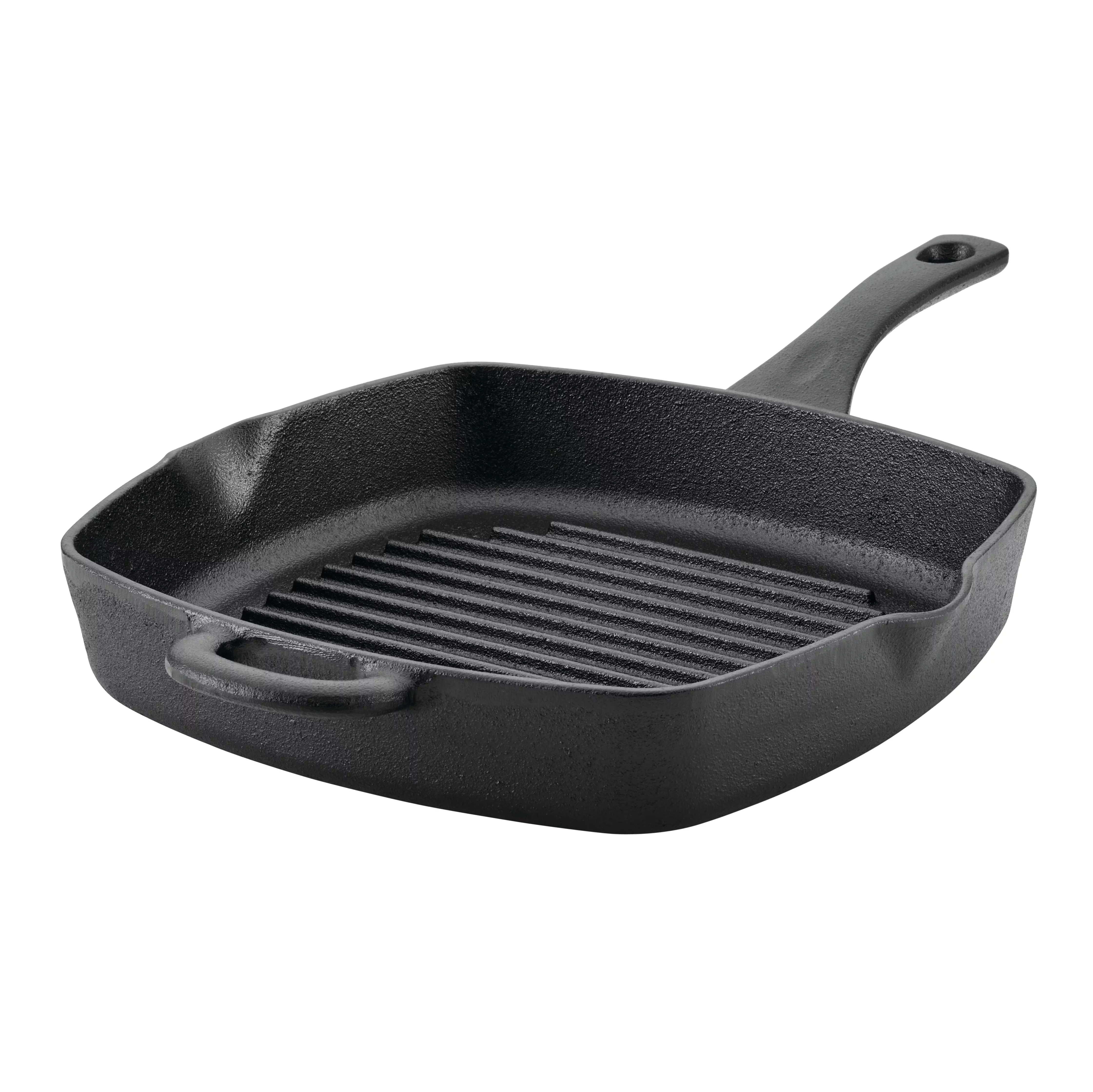 Ayesha Curry Preseasoned Cast Iron Induction Grill Pan with Helper Handle and Pour Spouts, 10 inch, Black