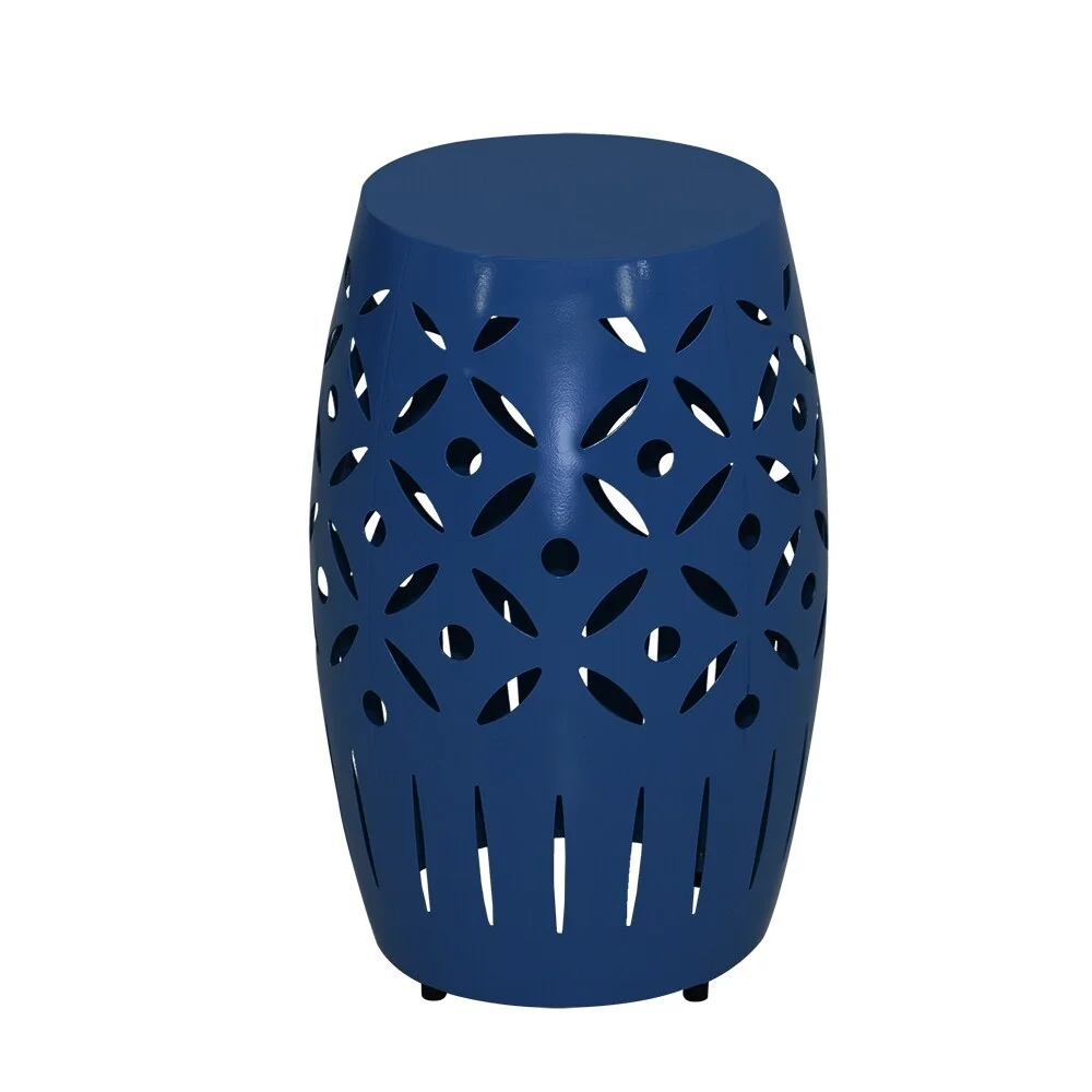 Maypex  18Inch H Geometric Cut Iron Drum End Table Drum Navy Weather Resistant