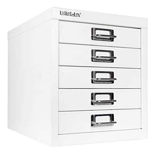 Bisley 10-Drawer Steel MultiDrawer Cabinet - Black, Chrome Pull Handles with Label Holders, Powder-Coated Steel, Removable Drawers, Fits Under Most Desks, Labels Included