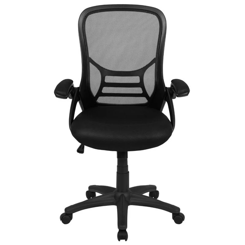 Flash Furniture High Back Black Mesh Ergonomic Swivel Office Chair with Black Frame and Flip-up Arms