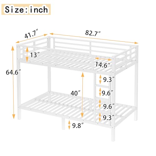 Heavy Duty Bunk Bed Frame with Ladder, Twin XL Over Twin XL Bunk Beds with Safety Guardrails, Adults Bunk Beds with Noise-Reducing Rubber Stoppers, Easy Assemble, Black