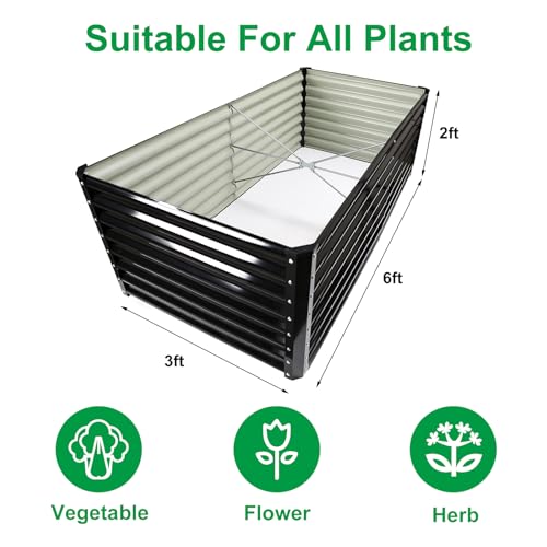 JERIA 6×3×2ft Galvanized Raised，Outdoor Metal Raised Garden Bed, Rectangular Deep Root Planter Box for Vegetables, Flowers, Herbs