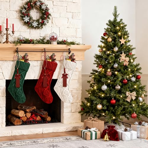 Personalized Christmas Stockings with Names Tags,18 Inches Large Custom Family Christmas Stocking,Holiday Christmas Party Family Decor 3PCS (Red White Green)